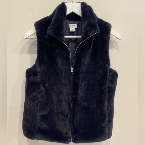 J. Crew Mercantile Navy Blue Faux Fur Zip Up Vest Small - Picture 3 of 16
